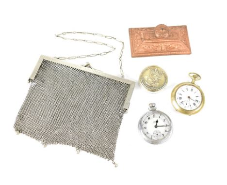 A collectors' lot comprising a white metal pocket watch stamped 'Argentan' with fancy dial, a Smiths 'Empire' pocket watch, b