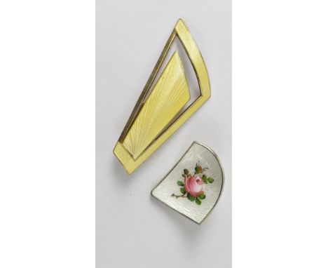 Two vintage Scandinavian enamelled brooches to include a large yellow enamelled brooch in the form of a pierced butterfly win
