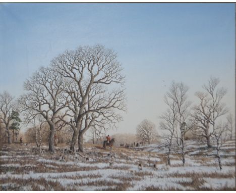 John Edmund Mace (1889-1952).  Winter hunting scene, oil on canvas, signed, 39.5cm x 49.5cm.