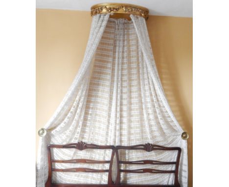 A Chippendale style mahogany double headboard, and modern gilt canopy with drape.