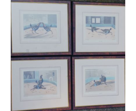 After Alken.  Four cock fighting colour prints by C R Stock,  plate size 13cm x 17cm.
