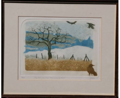 Gilbert (20thC).  One rook be crows, three crows by rooks, artist signed coloured etching 6/50, dated (19)77, 27cm x 35.5cm.
