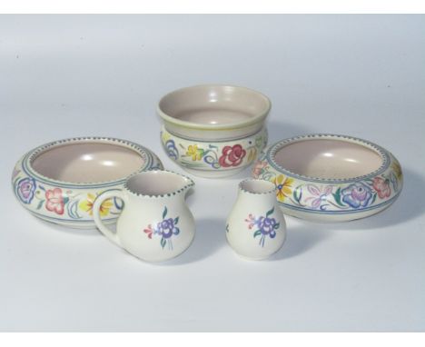 Various Poole pottery, to include a compressed bowl, with floral banding no.221, printed and impressed marks beneath, 16cm di