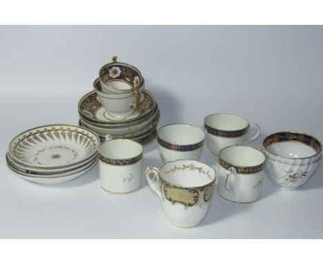 An early 19thC Derby and associated part service, many pieces decorated with an upper blue banding with gilt floral highlight