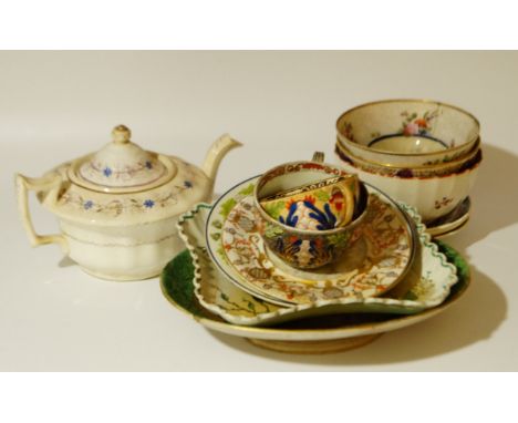 Various 18thC and later porcelain and pottery, to include a polychrome decorated floral slop bowl, 16cm wide, Pinxton style d