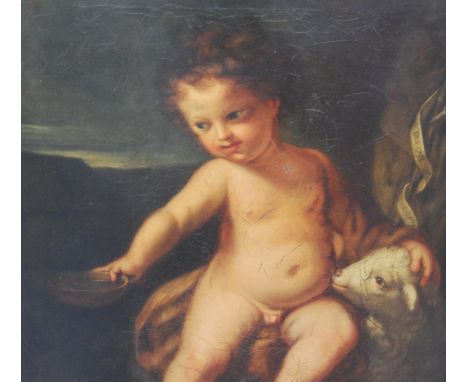 Follower of Bernardino Luini (Italian 1480 -1532) The Infant Son, John the Baptist with Lamb Oil on canvas, 75cm x 62cm, in a
