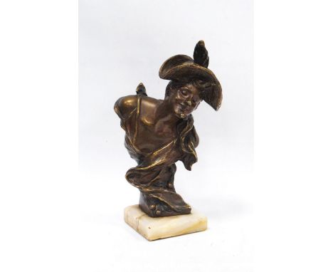 After Georges van der Straeten (Belgian, 1856 - 1928) Art Nouveau bronze bust modelled as a female wearing a hat with feather