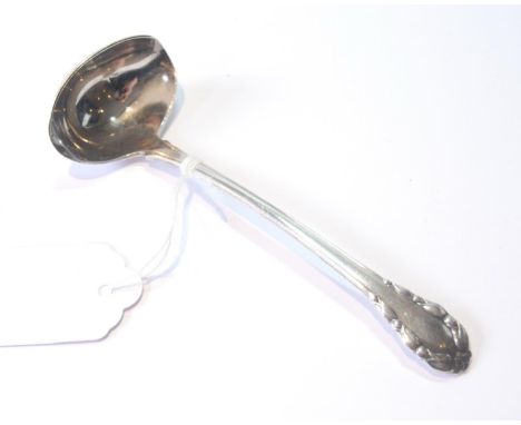 Georg Jensen silver ladle of Rose or Lily of the Valley pattern, Import Marks 1928, 33g or 1oz.CONDITION REPORT: Good conditi