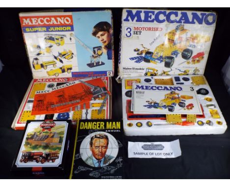 Meccano -. two boxes of Meccano, a diecast Corgi set and a vintage Danger Man annual 