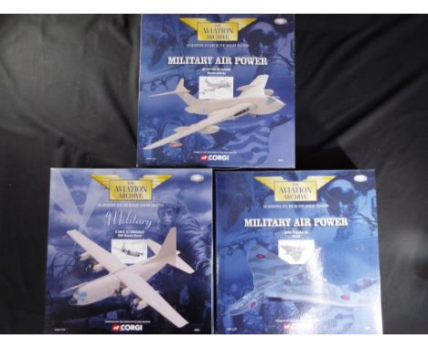 Corgi Aviation - 3 boxed 1:144 scale model diecast military aircraft by Corgi. Lot consists of, 48701 HP Victor K2 Tanker - B