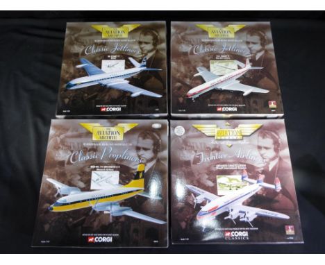 Corgi Aviation - 4 boxed diecast civil aircraft by Corgi in 1:144 scale. Lot consists of 48504 DH Comet 4 - BOAC, 48502, D.H.