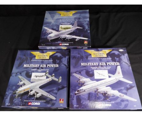 Corgi Aviation - 3 boxed 1:144 scale military diecast model aircraft by Corgi. Lot consists of 48102 Boeing KC-97L Tanker - I