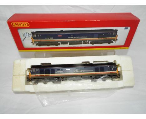 Hornby - an OO scale model Co-Co diesel class 50 locomotive, Network South East, DCC Ready, Super Detail, weathered # R 2429,