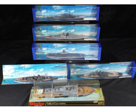 Diecast - Dinky, Minic - five boxed and one unboxed diecast model ships in various scales, including Dinky 671 MK1 Corvette, 