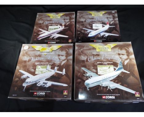 Corgi Aviation - 4 boxed diecast civil aircraft by Corgi in 1:144 scale. Lot consists of 47604 Vickers Viscount 800 Series - 