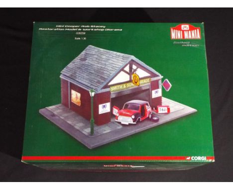 Diecast - Corgi - a boxed 1:36 scale Mini Cooper Rob Stacey Restoration Model plus workshop diorama CC82258, item appears in 