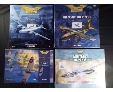 Corgi Aviation - 4 boxed military in 1:144 and 1:72 scale model aircraft by Corgi. Lot includes 48901 Boeing B29 Super Fortre