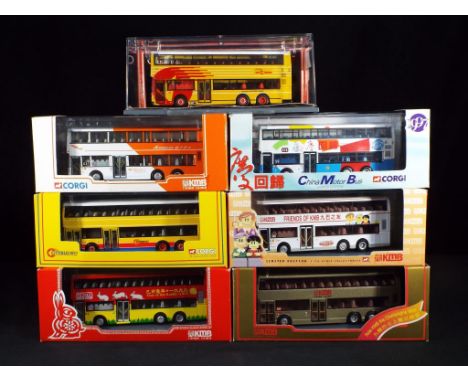 Diecast - Corgi - seven diecast buses in 1:76 scales in original boxes, comprising 43214, 44303, 43208, 43210, 43221, 44302 a