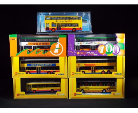 Diecast - Corgi - seven diecast buses in original boxes in 1:76 scales, comprising 42803, 44507, 42707, 44504, 44603, 43211 a