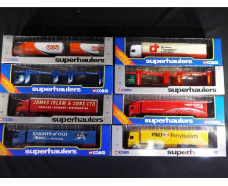 Corgi Superhaulers - eight scale model trailers and car transporters comprising # 59548, 65801, TY87002, TY86609, TY86611, 59