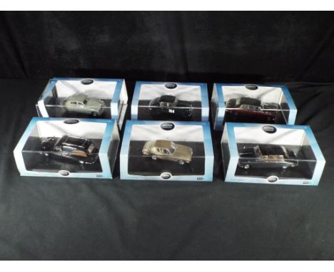 Oxford Diecast - six 1:43 scale diecast model vehicles in original boxes, including JI 001 Jenson Interceptor, DS 002 Daimler