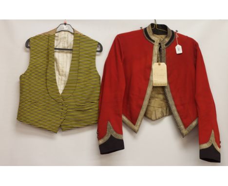 SCARLET MESS JACKET WITH INSIGNIA TO MAJOR, 1ST ROYAL DEVON YEOMANRY, WITH WAIST COAT