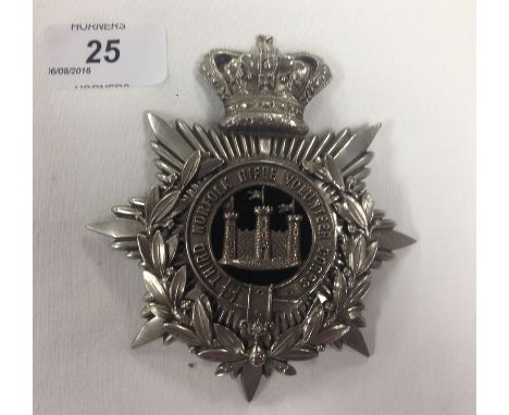 THIRD NORFOLK RIFLE VOLUNTEER CORPS HELMET PLATE, VICTORIAN 
