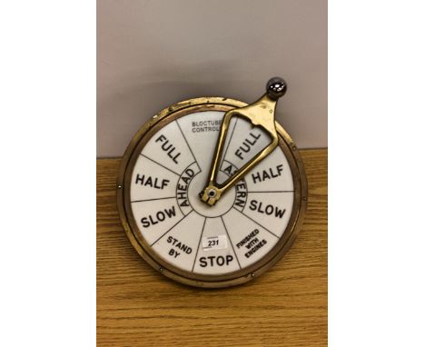 SHIPS ENGINE ORDER WALL MOUNTED TELEGRAPH  WITH WHITE FINISH 10" DIAL MARKED BLOCTUBE CONTROLS 
