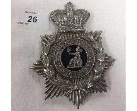 NORFOLK 4TH VOLUNTEER BATTALION HELMET PLATE, VICTORIAN 