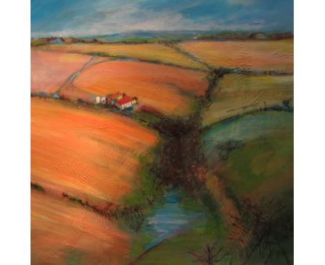 R Jones (British Contemporary): Yorkshire Wolds Landscape, mixed media on canvas board signed 56cm x 56cm