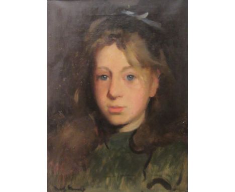 Frederick William Elwell (British 1870-1958): "Florence Elwell" - head and shoulders portrait, oil on canvas signed 39cm x 29