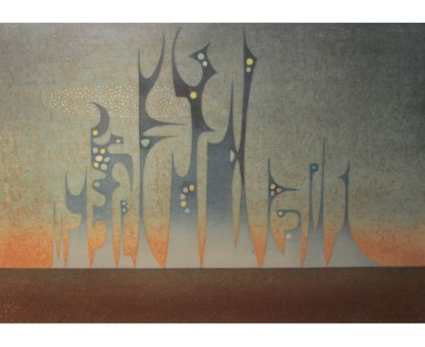 Toshi Yoshida (Japanese 1911-1995): "Toward the Sky', limited edition woodblock print signed titled numbered 63/100 and dated