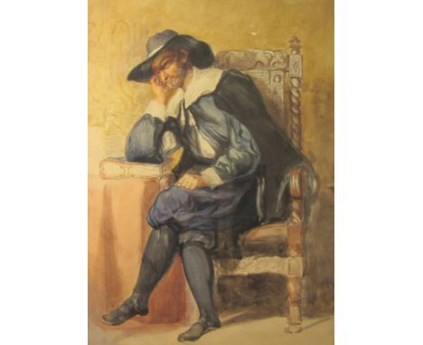 Henry Parsons Riviere (British 1811-1888): Contemplation - full lenth portrait, watercolour unsigned, family provenance on or