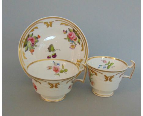 A Spode trio with a moulded border, decorated with flower sprays and gilding, pattern No. 3549, circa  1820, marked Spodesauc