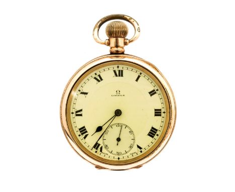 Omega, a circa 1920's Omega gold plated gentleman's open faced top wind pocket watch, 4.5cm circular dial with Roman numerals