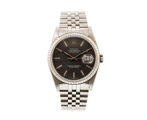 Rolex, a circa 1980's Oyster Perpetual Datejust Superlative Chronometer. 3.5cm circular slate dial with baton numerals and da