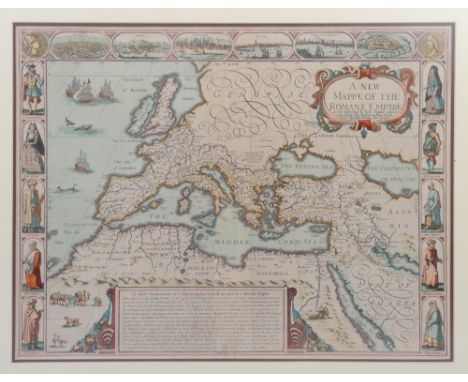 John Speed, original 17th-century map of the Holy Roman Empire (Central Europe). Hand-coloured copper engraving on laid/chain