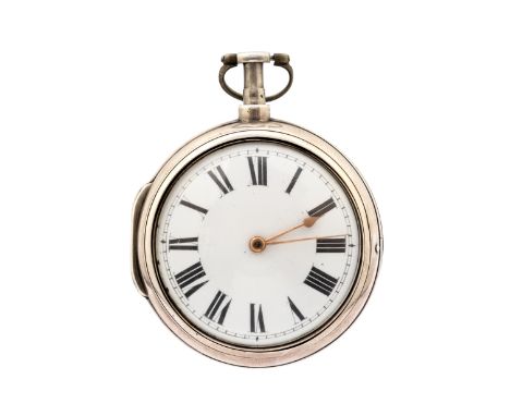 C. Edwards of London, a William IV silver pair case pocket watch, 4.5cm white enamel Roman dial, fusee movement, the outer ca