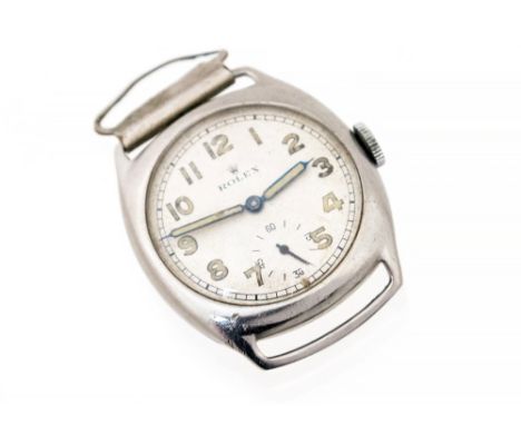 Rolex, a circa 1930's Rolex white metal watch head, 2.5cm circular silvered dial with illuminous numerals and subsidiary dial