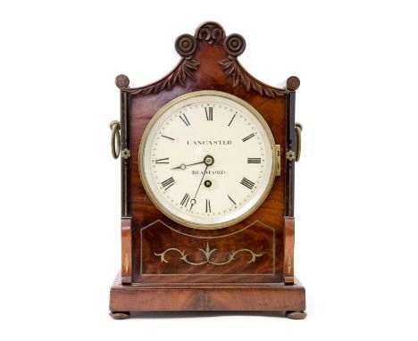 A Regency Lancaster of Bradford bracket clock, circa 1820, flame mahogany pagoda top case with acanthus mouldings and brass i