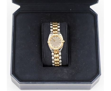Chopard, a ladies bi-metal Chopard wristwatch, 2cm circular slate dial with diamond set numerals, integral bracelet strap, bo