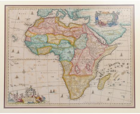 Nicolas Visscher, original 17th-century map of Africa. Hand-coloured copper engraving on laid/chain-lined paper. The map depi