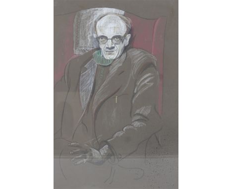 A charcoal portrait attributed to Kendrick Owen. Depicting a content elderly gentleman, unsigned, 76cm x 50cm, framed and gla