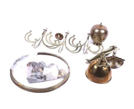 An Art Nouveau rise and fall ceiling light. Constructed of brass and having pierced branches, unconstructed