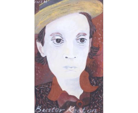 Kendrick Owen (Bristol) - portrait of Buster Keaton. Signed top left. Framed and glazed. 8cm x 13cm