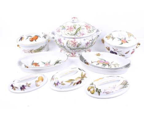 A selection of Royal Worcester oven to table ware and a hand painted tureen. The table ware in the 'Evesham' pattern and incl