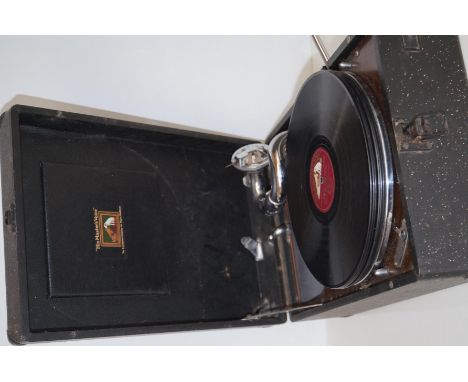 HMV vintage gramophone with records