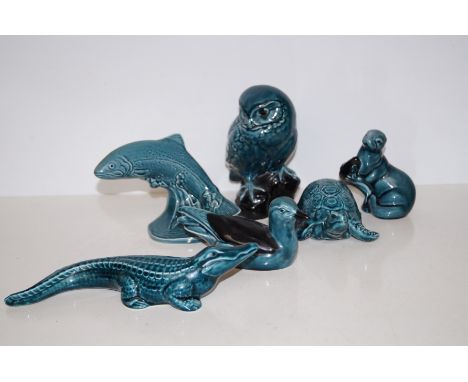 A collection of six Poole Pottery animals and fish