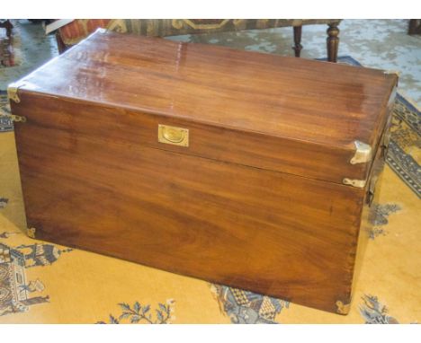 TRUNK, 19th century camphorwood and brass bound with rising lid and dual carrying handles, 57cm x 105cm x 53cm H.