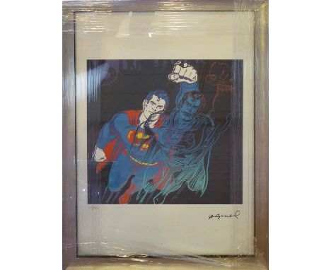 ANDY WARHOL 'Superman', offset lithograph, numbered ed of 100, from Leo Castelli Gallery NY, 61cm x 43cm, framed.